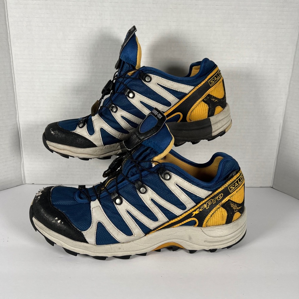 Salomon XA Pro Gore-Tex Trail Running Shoes Mens‎ 9.5 Blue Yellow Hiking 391800